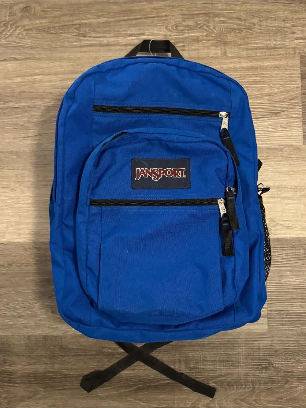 JanSport Large Blue/Black Zip Backpack Padded Adjustable Straps Front Pocket